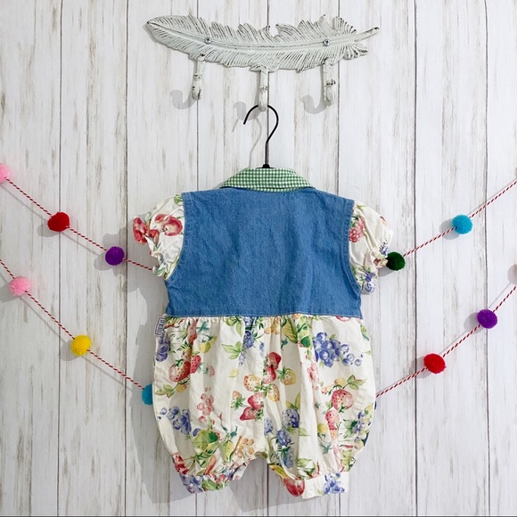 Vintage SF Blues denim fruit romper 6-9 months - Picture 3 of 5